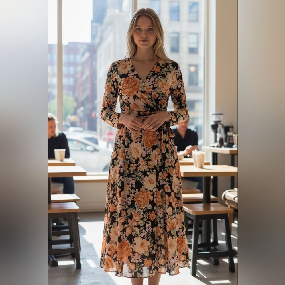 STELLA & JULIE Floral V Neck Dress Size 12 NWOT